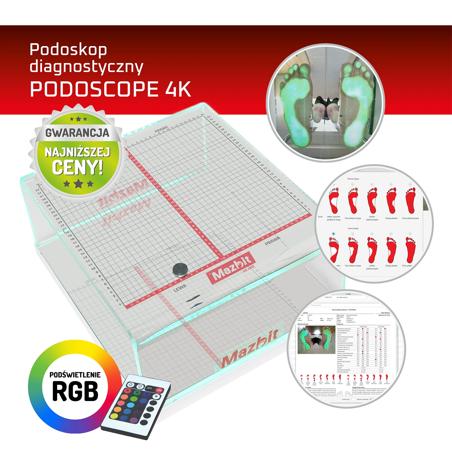 Podoskop diagnostyczny do badania stóp z kamerą, podświetleniem RGB i oprogramowaniem PodoSoft