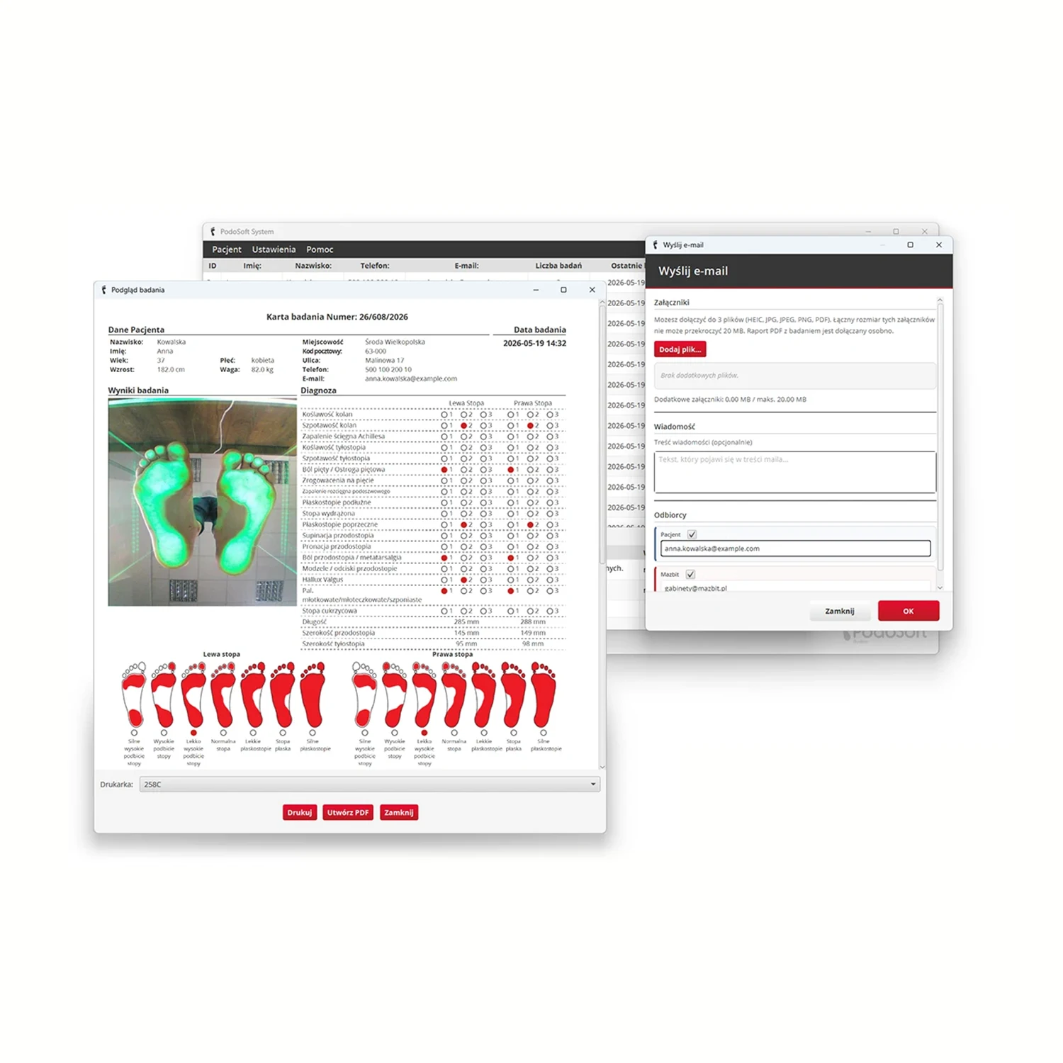 PodoSoft MAZBIT zaawansowane oprogramowanie do badania stóp Podoskop diagnostyczny do badania stóp PODOSCOPE 4K