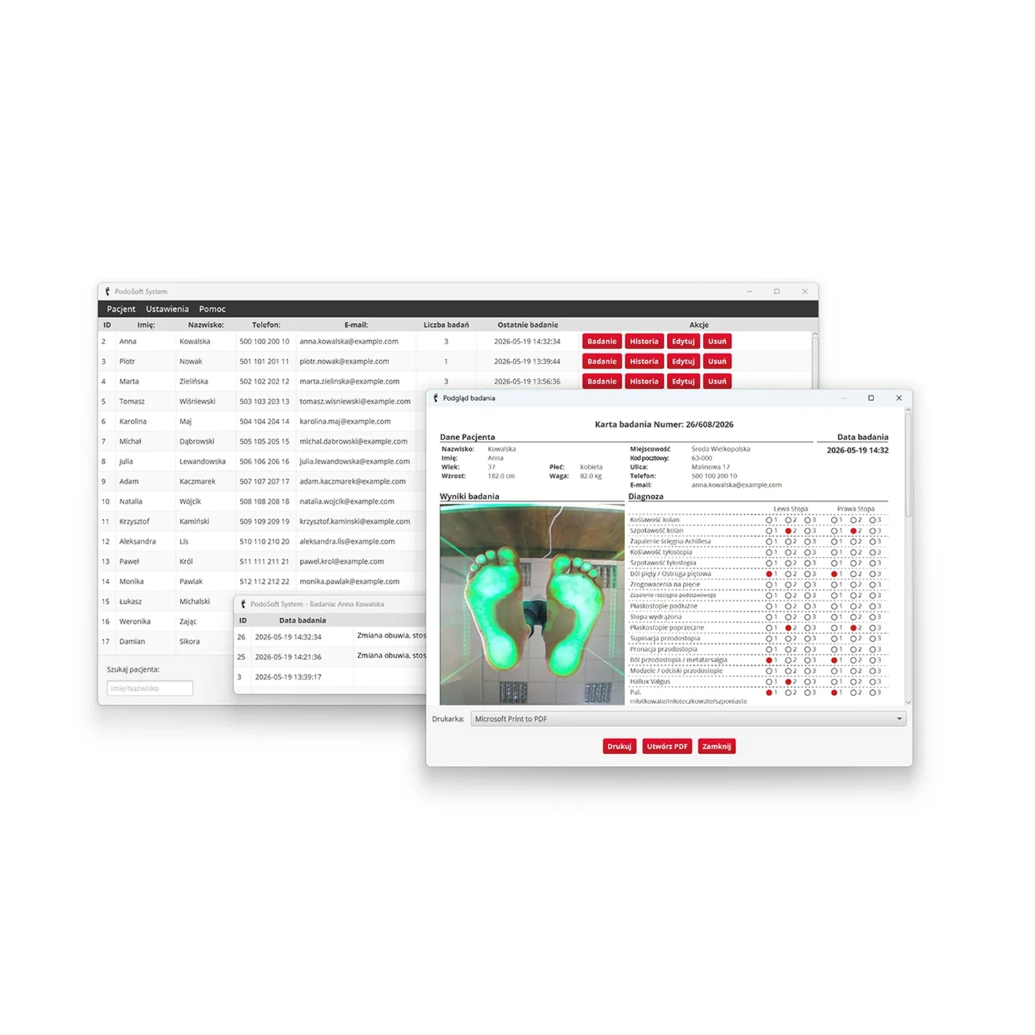 PodoSoft MAZBIT zaawansowane oprogramowanie do badania stóp Podoskop diagnostyczny do badania stóp PODOSCOPE 4K